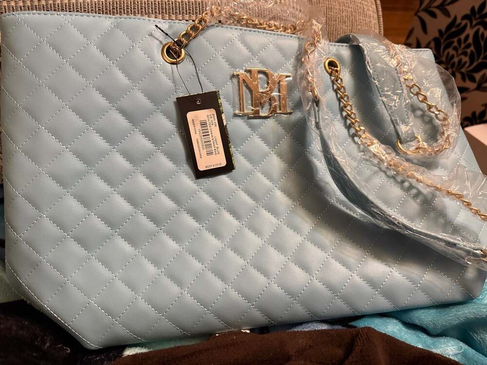 Badgley Mischka Light Blue Quilted Chain Strap Bag
